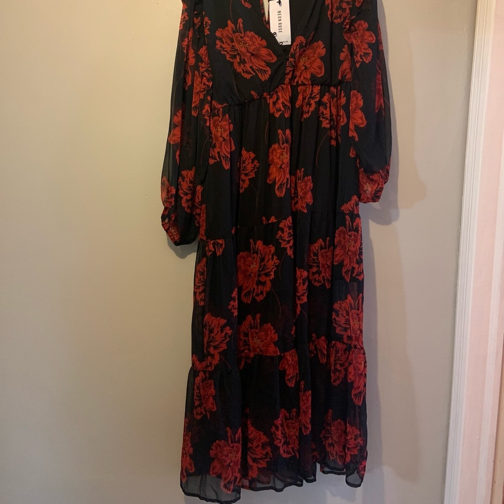 Black and red floral dress